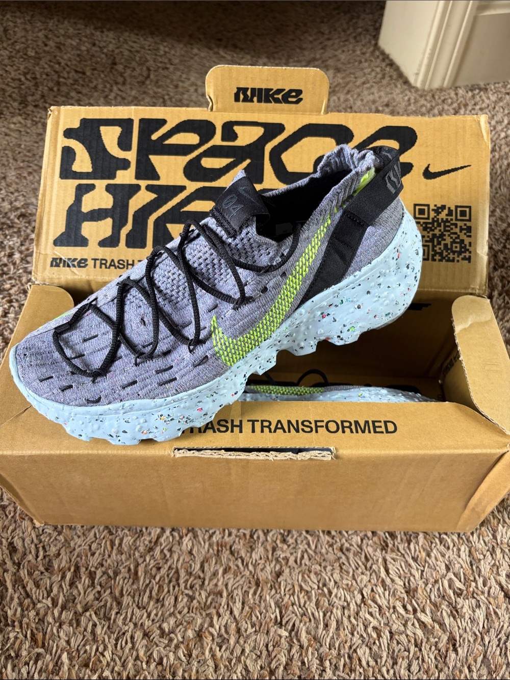 Nike Women’s Space Hippie 04 Sneakers in Light Blue, Gray & Volt